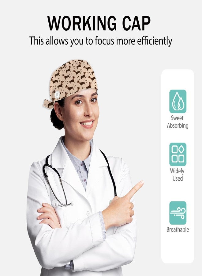 IGPPDO Cute Dachshund Unisex Scrub Cap with Sweatband - Adjustable Tie Back Surgical Hat for Men and Women, 2 Pcs Working Nurse Cap - Image 2